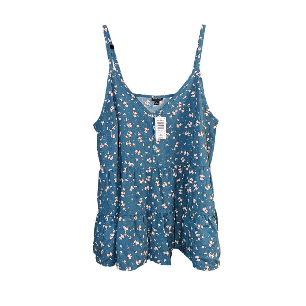 Torrid Women's Plus Size  Floral Bluesteel Challis Tiered Tank Top SIze 2 2X New